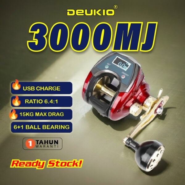 DEUKIO 3000MJ Original 15KG max Drag 6+1BB OLED Screen 6.4:1 Ratio Bottom Jiging Kayak Fishing Waranti 1 Tahun Free Gift