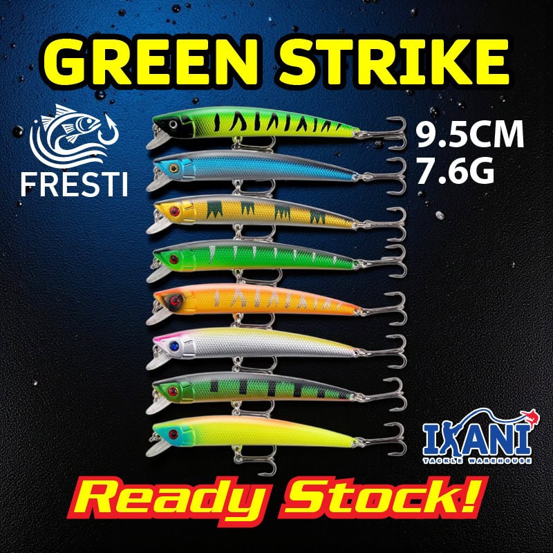 FRESTI GREEN STRIKE Minnow 9.5cm 7.6g Floating Fishing Lure Gewang Pancing Casting umpan tiruan
