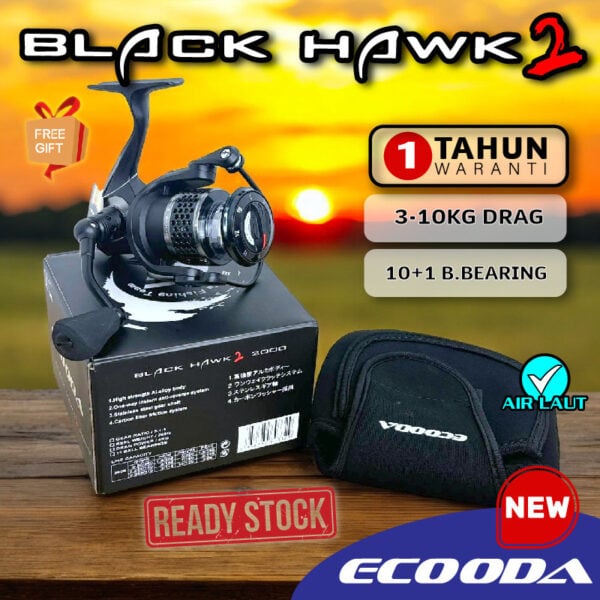 ECOODA BLACK HAWK 2 PREMIUM SPINNING  FISHING REEL MESIN PANCING JIGGING CASTING MCM ABU SHIMANO
