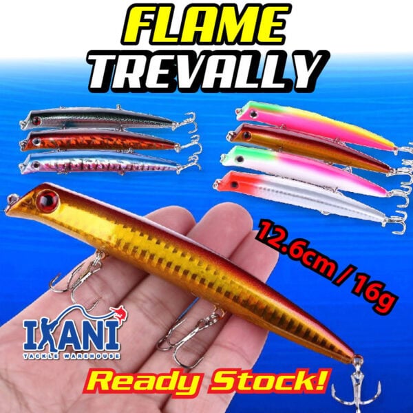 FRESTI POPPER FLAME TREVALLY 12.6CM 16G Gewang permukaan air Rattle Sound Fishing lure bait