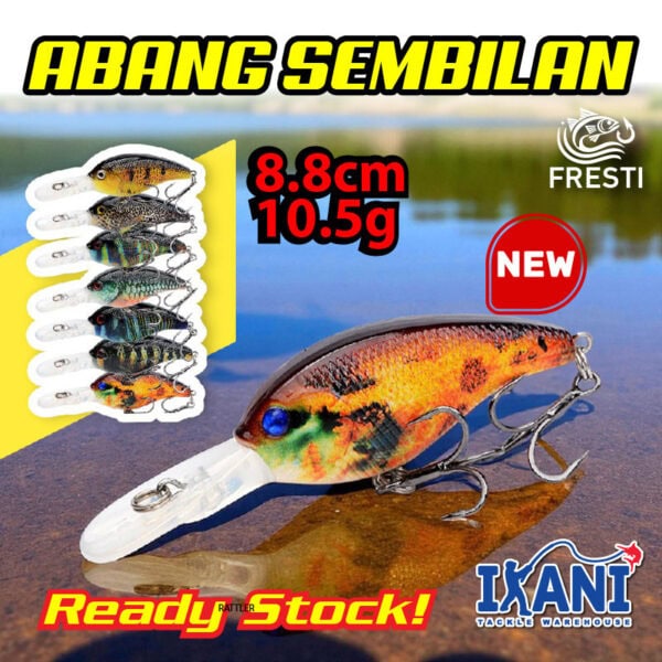 FRESTI ABANG SEMBILAN Gewang Crankbait 8.8cm 10.5g Floating Deep dive Fishing Lure Bait umpan tiruan