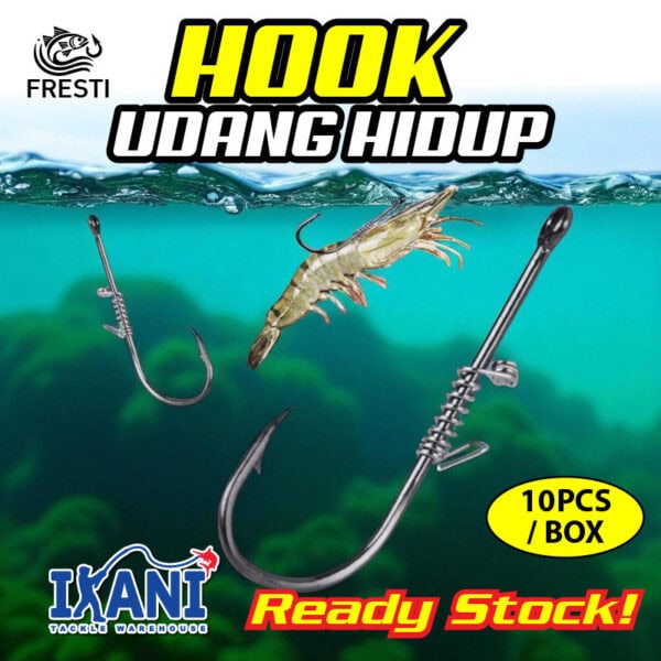 FRESTI Hook Udang Hidup 10 pc Anti-Rosak Life Shrimp prown hook Holder High-carbon Steel live bait