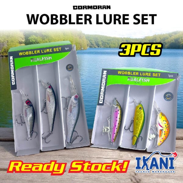 CORMORAN WOBBLER 3 PCS REEL FISH DESIGN FISHING LURE SET CASTING SET UMPAN TIRUAN GEWANG MANCING