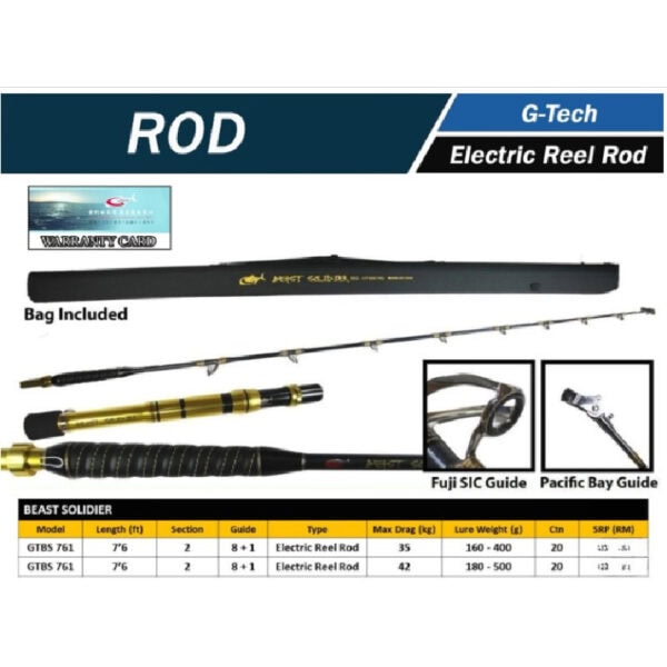 G-TECH BEAST SOLIDIER ELECTRIC REEL FISHING ROD JORAN PANCNING LAUT DALAM MESIN BANGLA FUJI SiC - Image 9